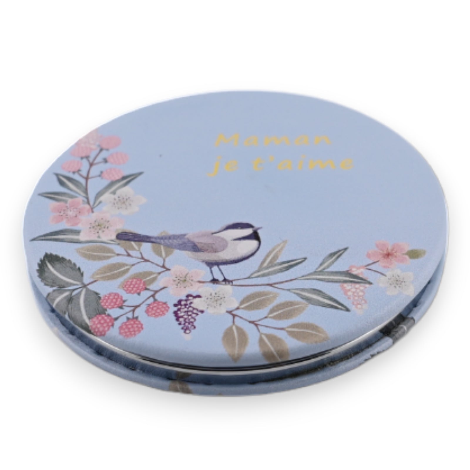 Miroir de poche bleu ciel "Maman Je Taime"