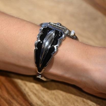 Montre bracelet feuille Ernest noire et argentée