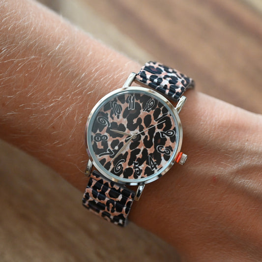 Montre Ernest imprimé marron et noir Léopard