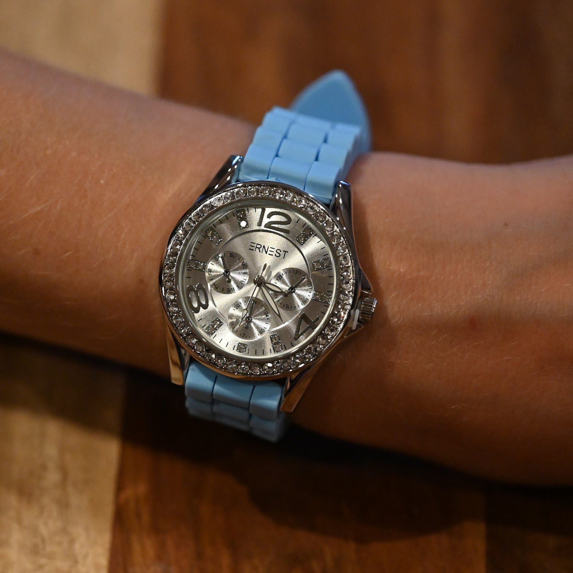 Montre Ernest Silicone Bleu Ciel Strass