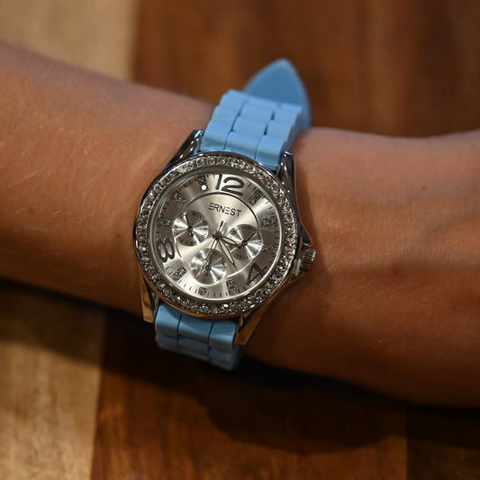 Montre Ernest Silicone Bleu Ciel Strass
