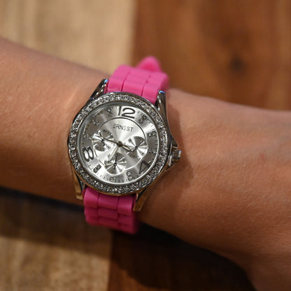 Montre Ernest silicone fuchsia cadran strass