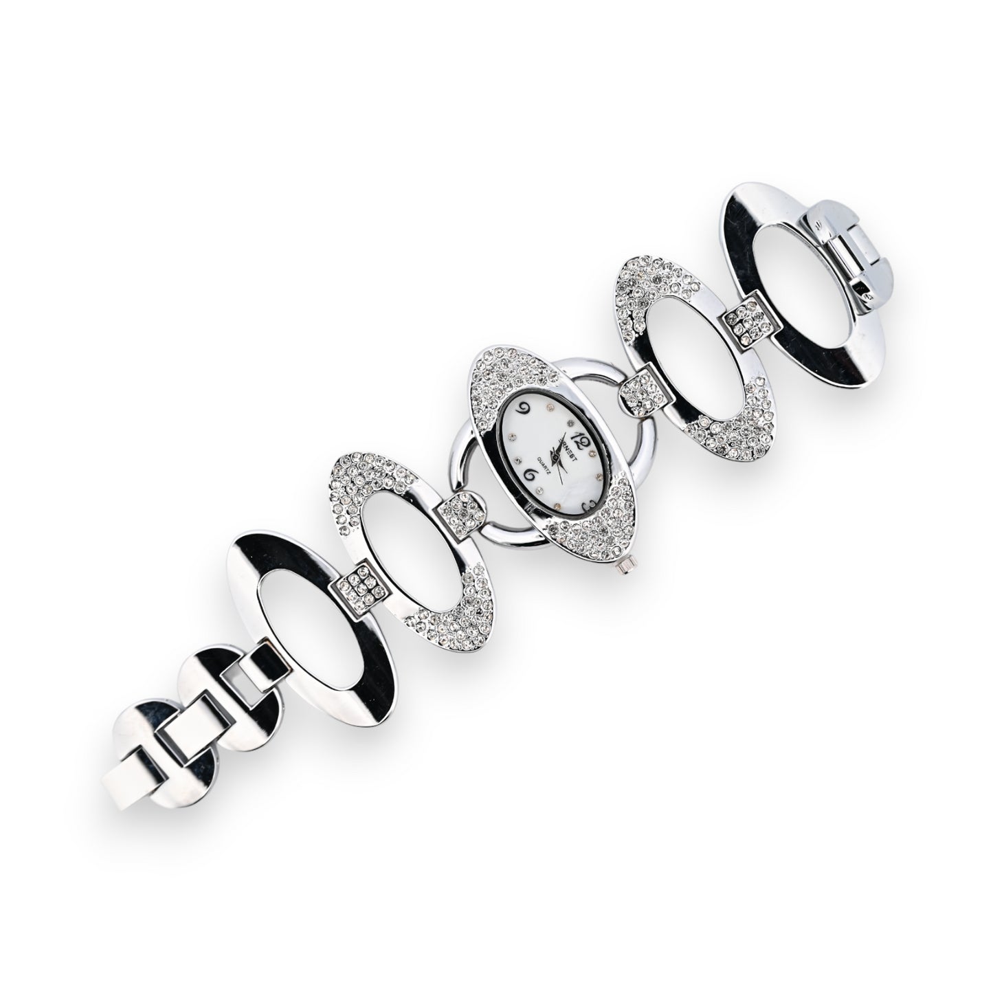 Montre fantaisie argentée forme design strass