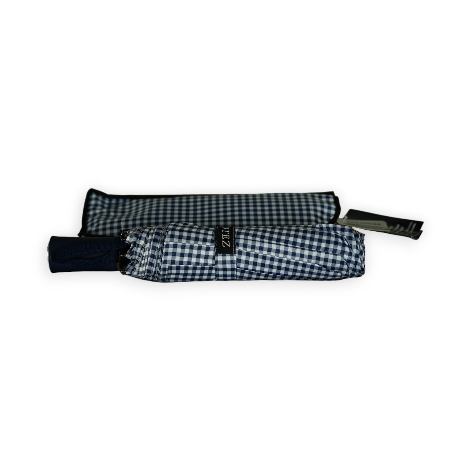 Parapluie pliant automatique vichy bleu marine