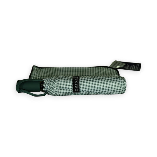 Parapluie pliant automatique vichy vert canard