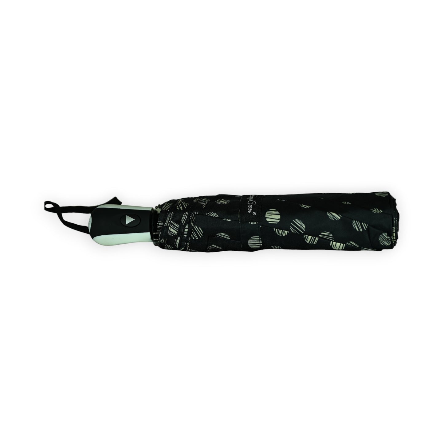 Parapluie pliant semi automatique noir pois lignés beige
