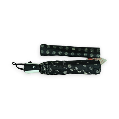 Parapluie pliant semi automatique noir pois lignés beige