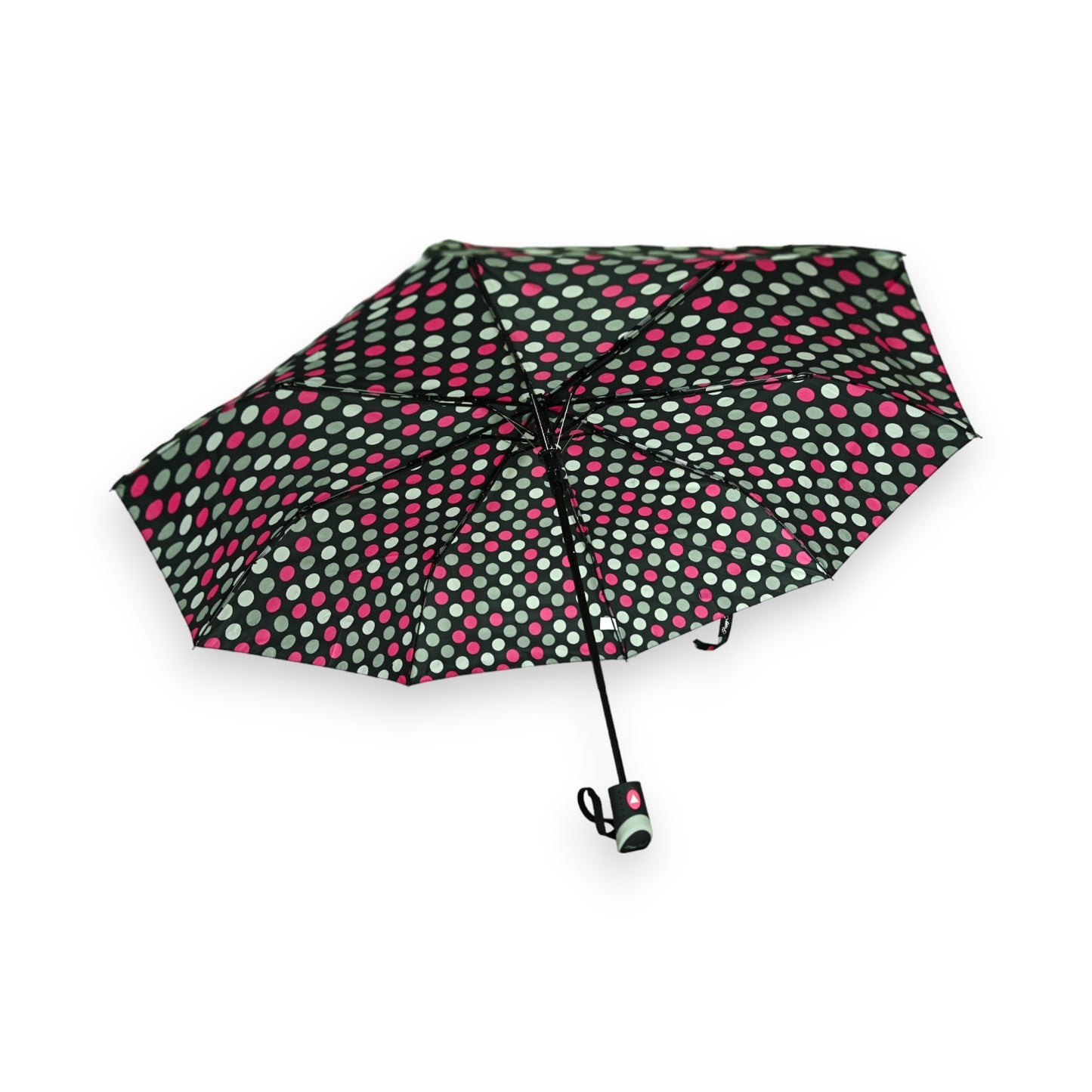 Parapluie pliant semi automatique pois fuchsia et gris