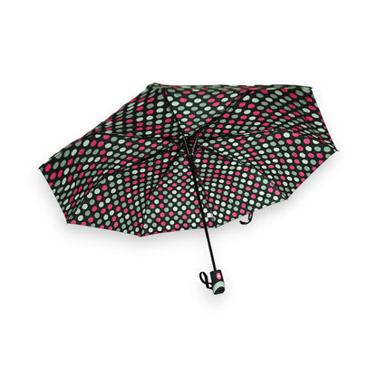 Parapluie pliant semi automatique pois fuchsia et gris