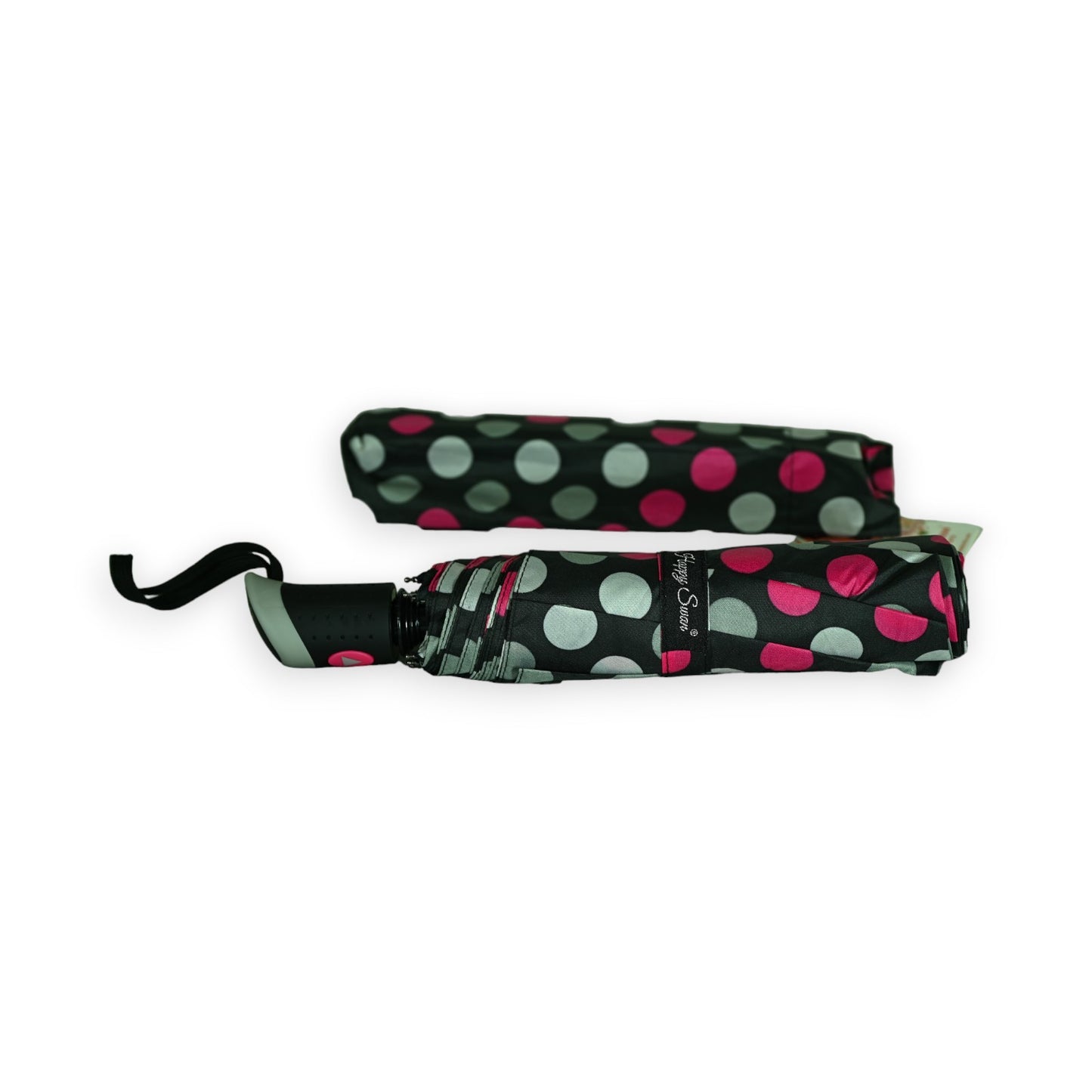Parapluie pliant semi automatique pois fuchsia et gris