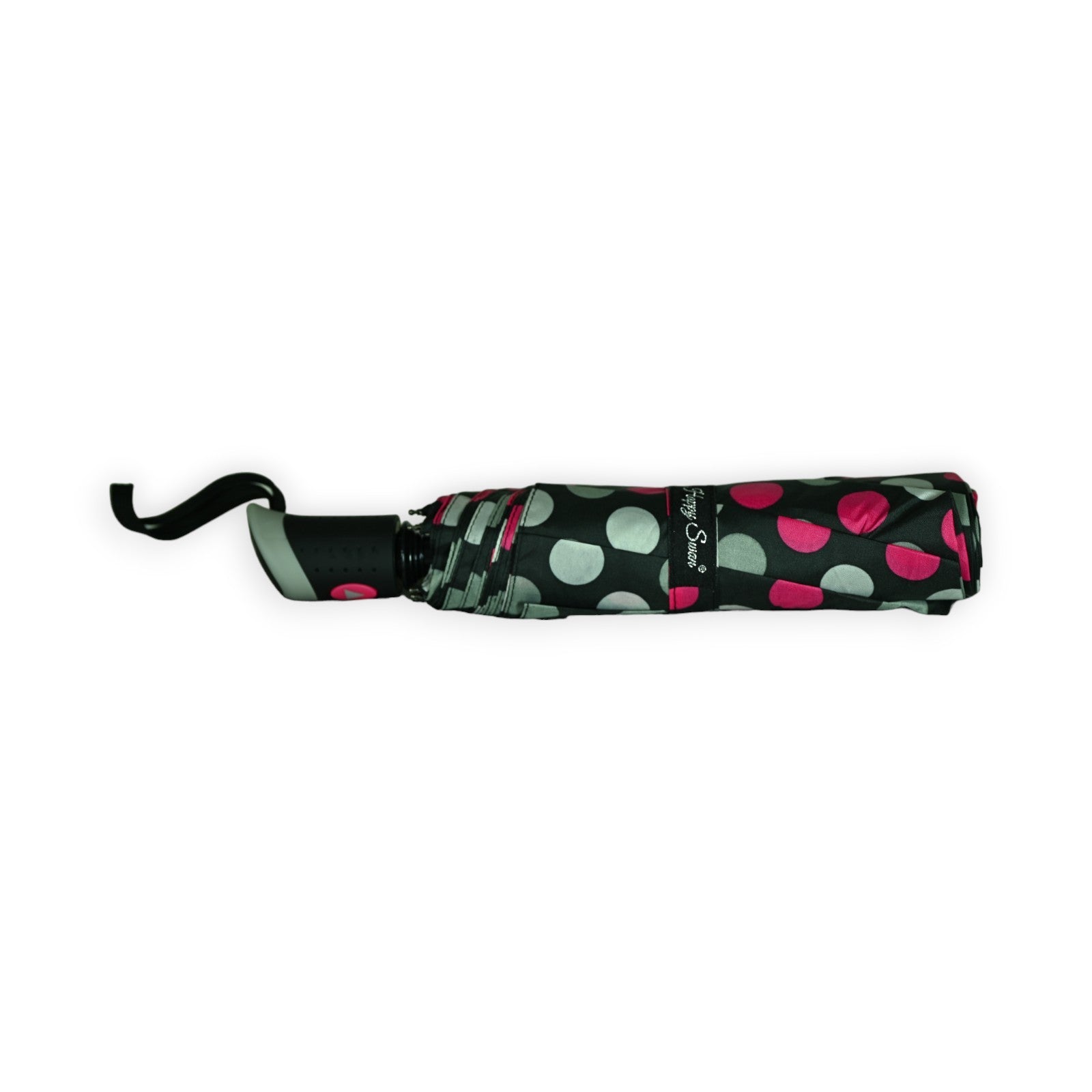 Parapluie pliant semi automatique pois fuchsia et gris