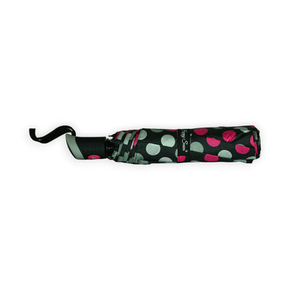 Parapluie pliant semi automatique pois fuchsia et gris
