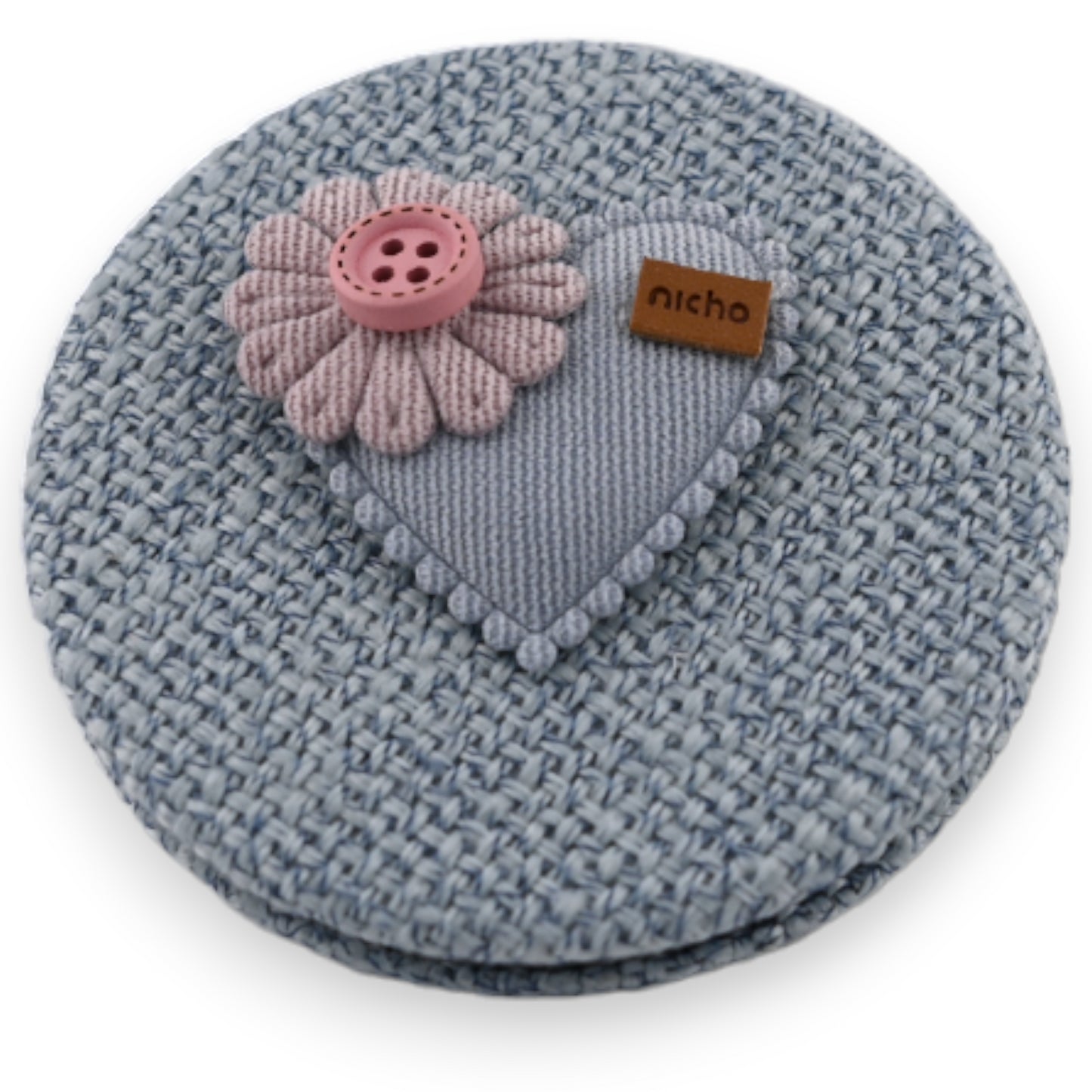 Petit miroir de poche bleu ciel coeur fleur 3D parme