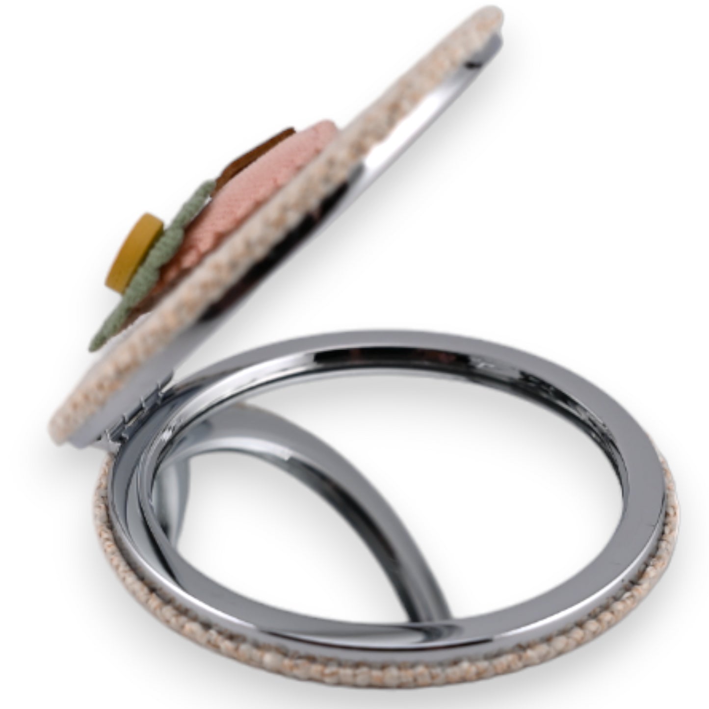 Petit miroir de poche cœur fleur rose 3D