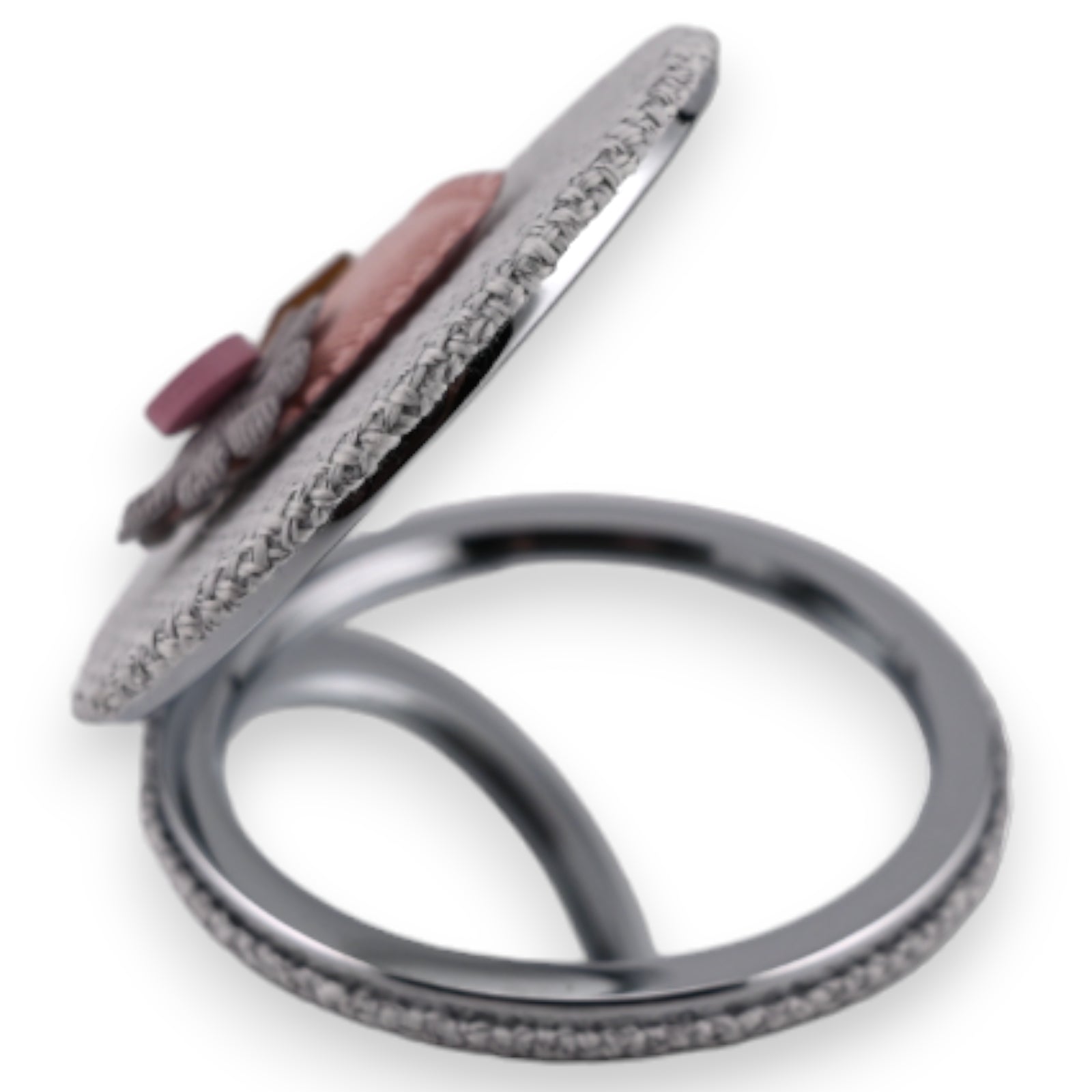 Petit miroir de poche gris  cœur fleur 3D rose