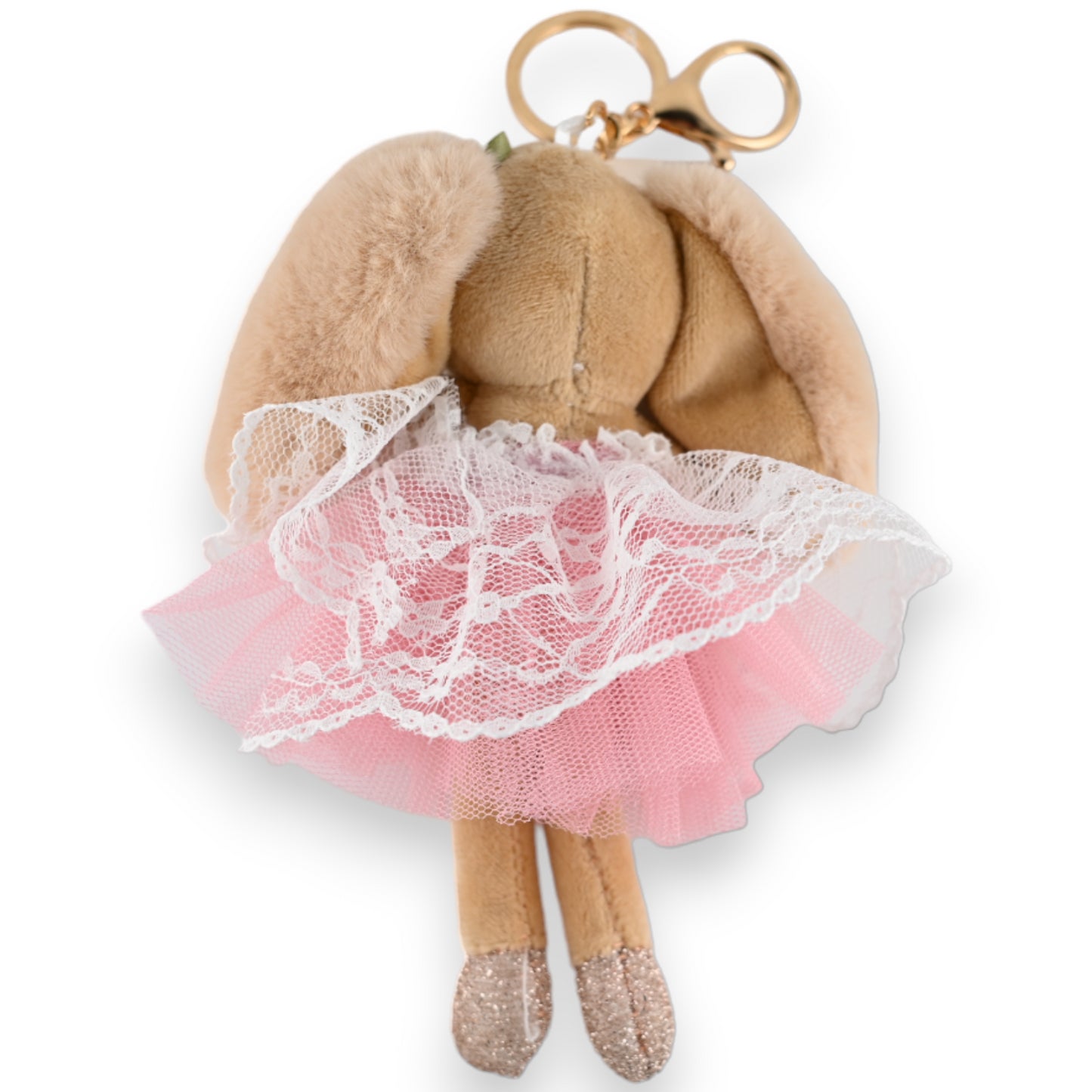 Porte-clés petit lapin beige tutu rose