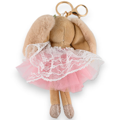 Porte-clés petit lapin beige tutu rose
