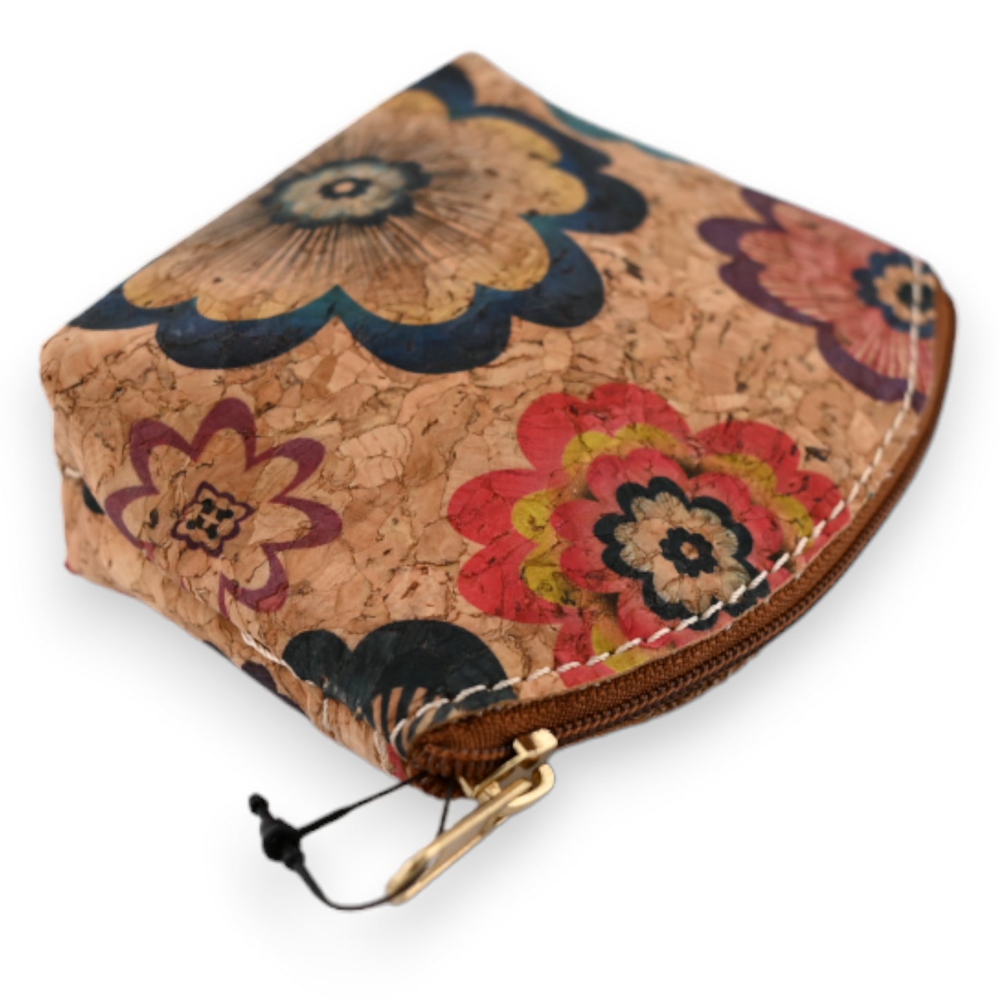 Petit porte monnaie liège fleurs hippie multicolores