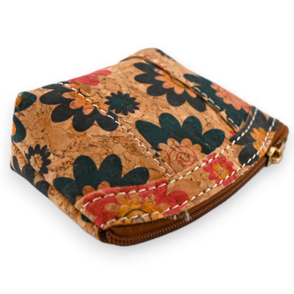 Petit porte monnaie liège fleurs multicolores