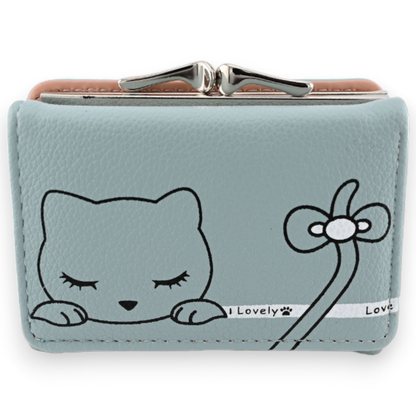 Petit portefeuille compact chat bleu ciel
