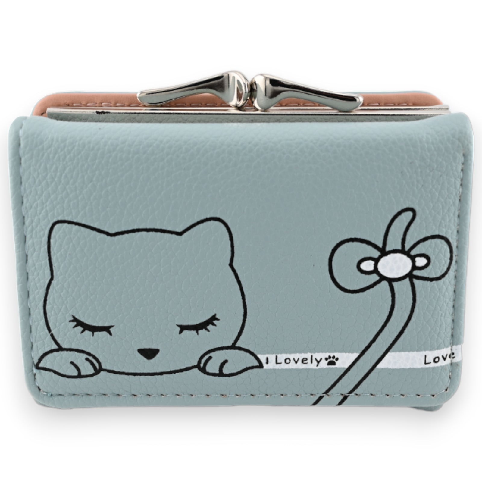 Petit portefeuille compact chat bleu ciel