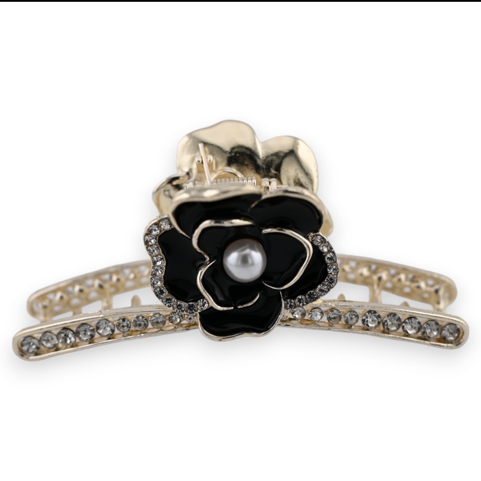 Pince à cheveux doré  rose noire et strass