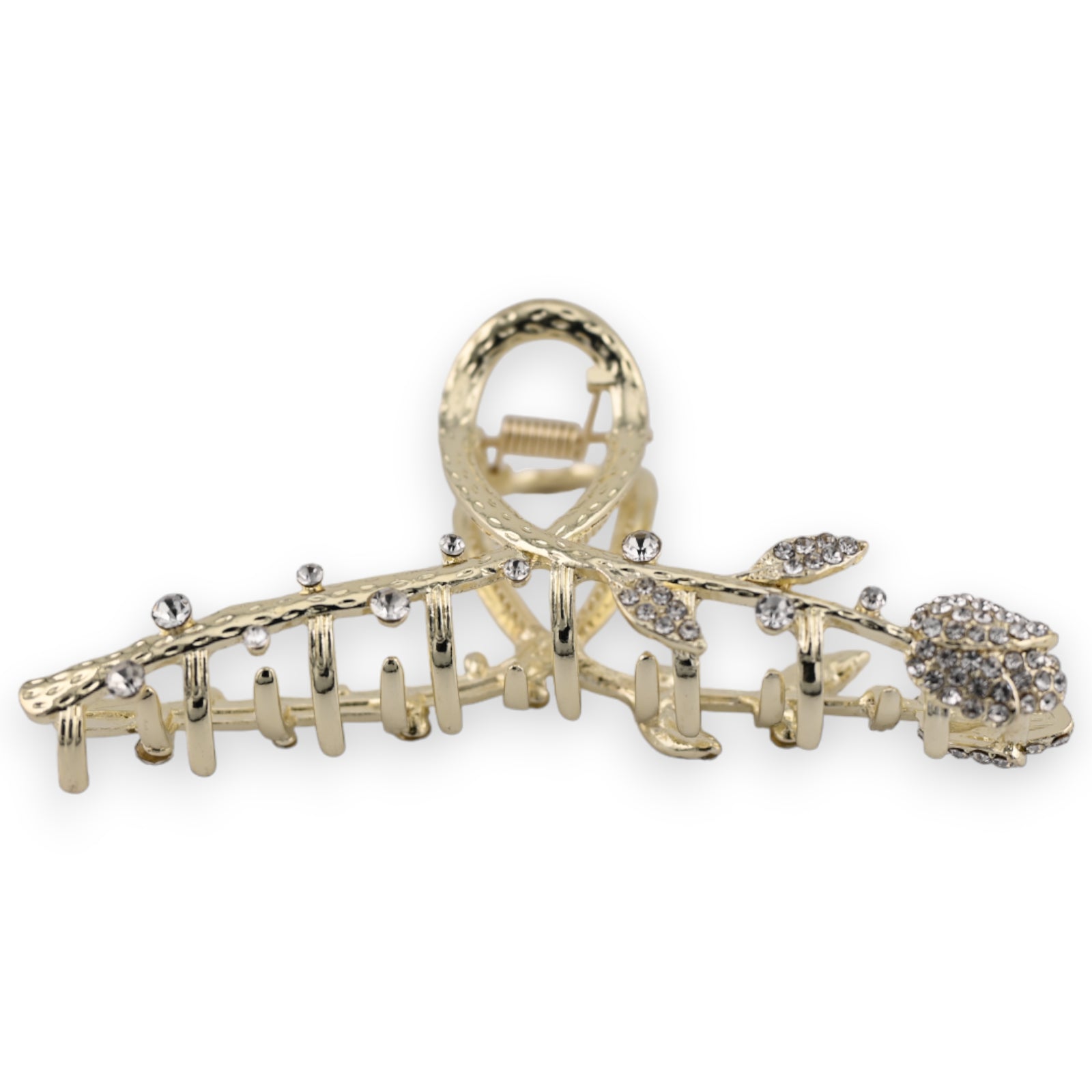 Pince à cheveux dorée rose strass