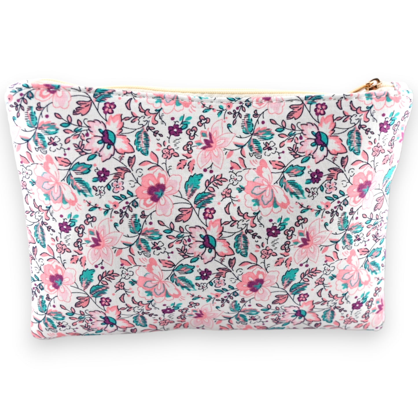 Pochette AMOUR coton fleurs rose bleu marron