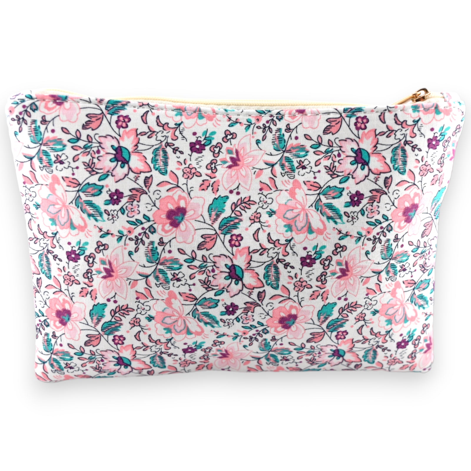 Pochette AMOUR coton fleurs rose bleu marron