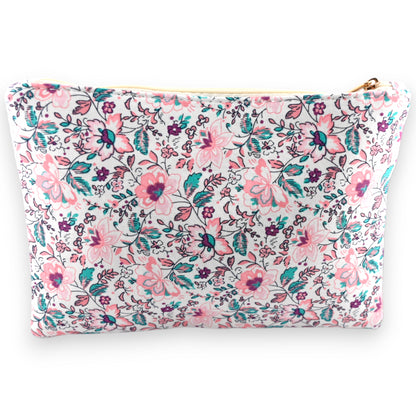 Pochette AMOUR coton fleurs rose bleu marron