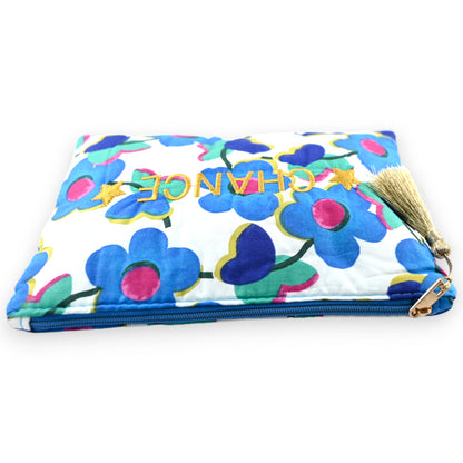 Pochette CHANCE grosse fleur bleu