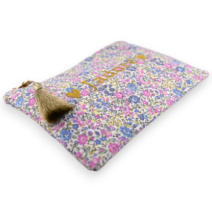 Pochette J'ADORE en coton imprimé liberty