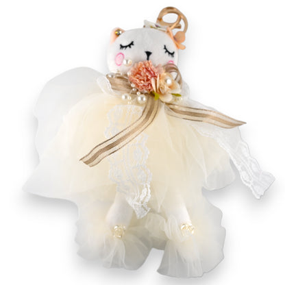 Porte-clés chat blanc shabby tulle et dentelle