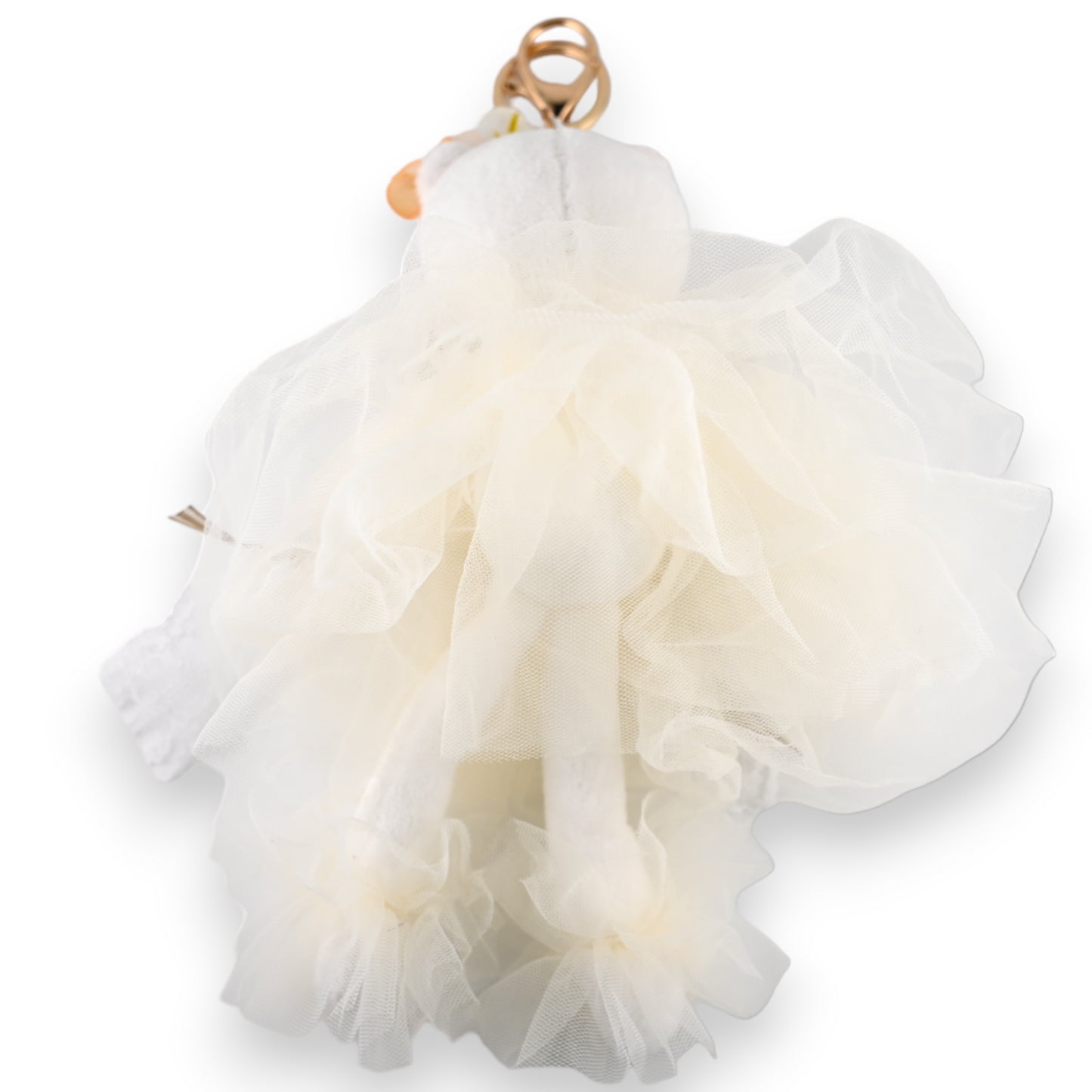 Porte-clés chat blanc shabby tulle et dentelle