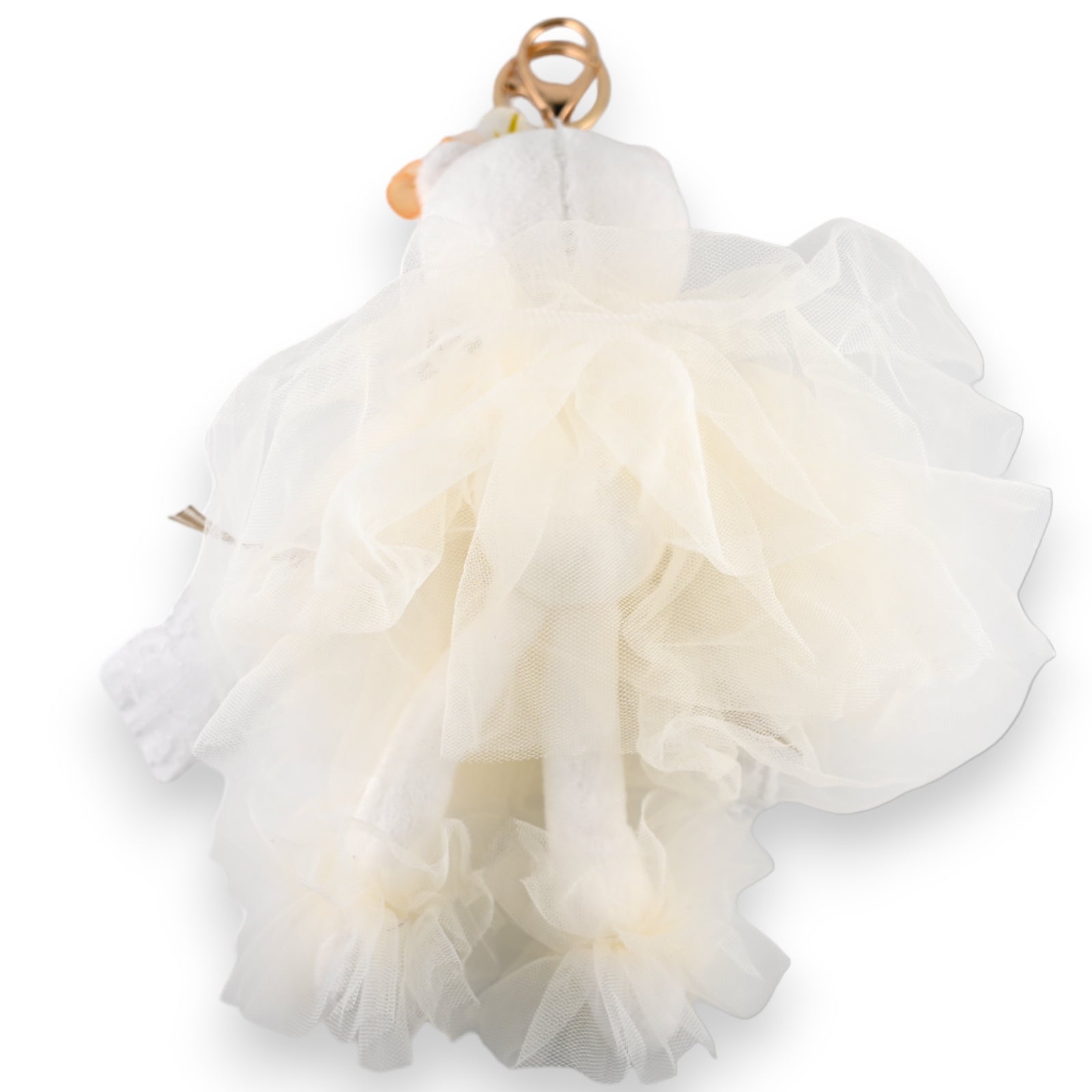 Porte-clés chat blanc shabby tulle et dentelle