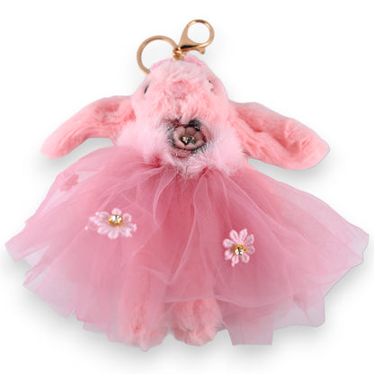 Porte-clés lapin shabby tulle rose