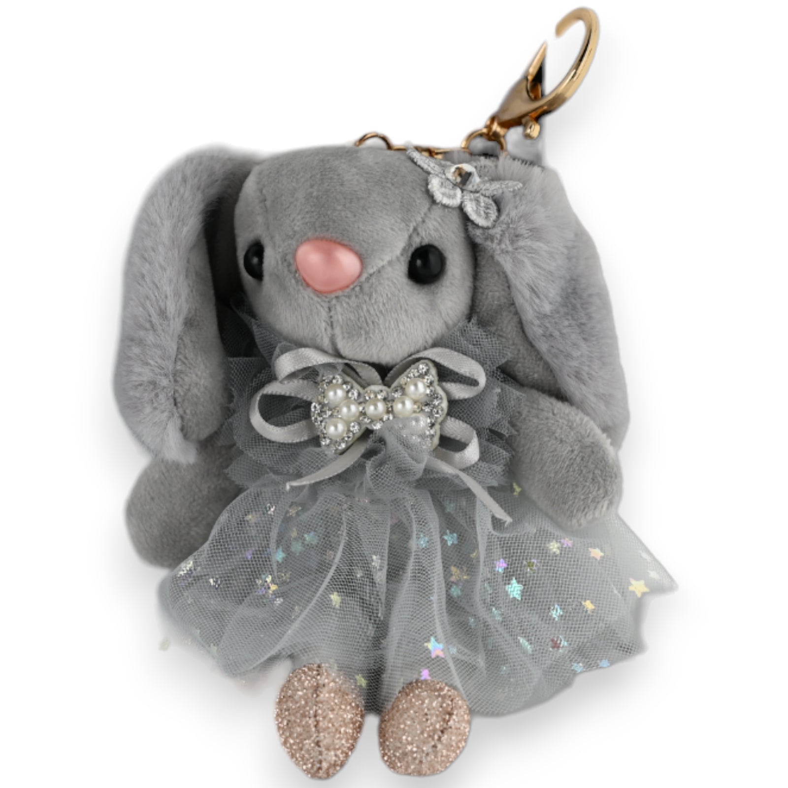 Porte-clés petit lapin gris tutu