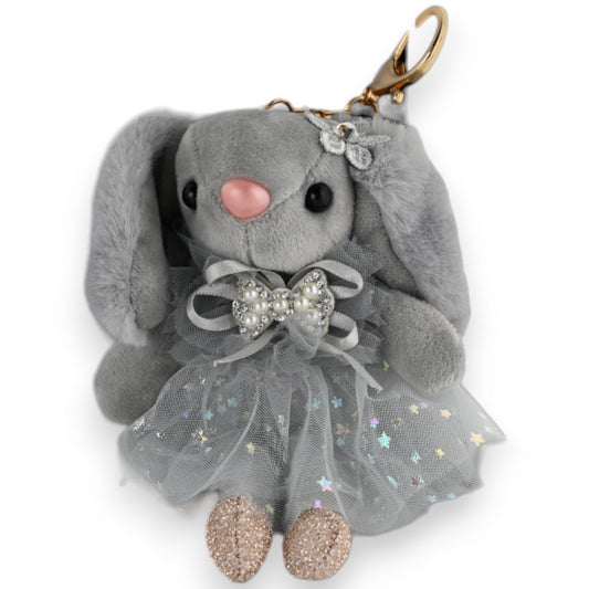 Porte-clés petit lapin gris tutu