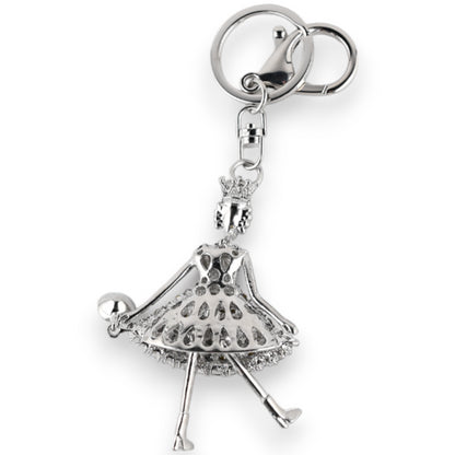 Porte-clés argenté poupée articulé robe bleue