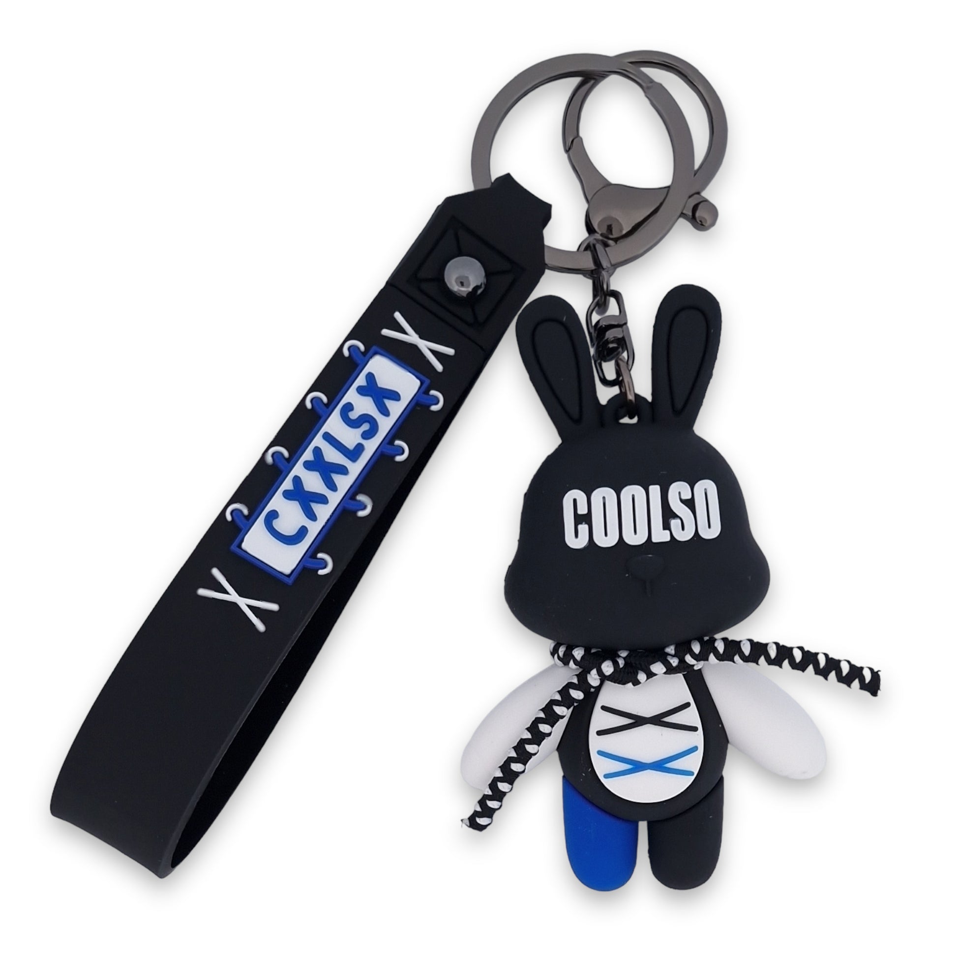 Porte-clés lapin COOLSO noir avec lanière silicone