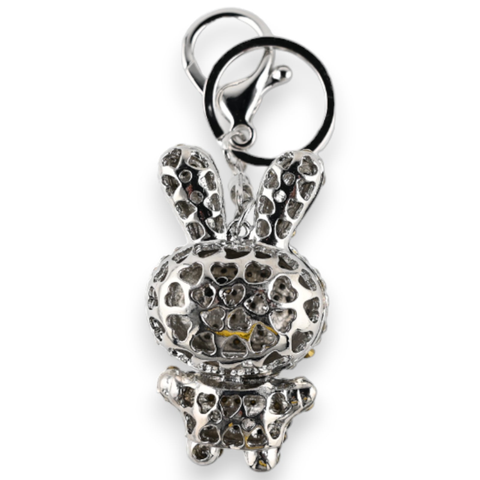 Porte-clés lapin strass blanc et gris
