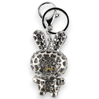 Porte-clés lapin strass blanc et gris