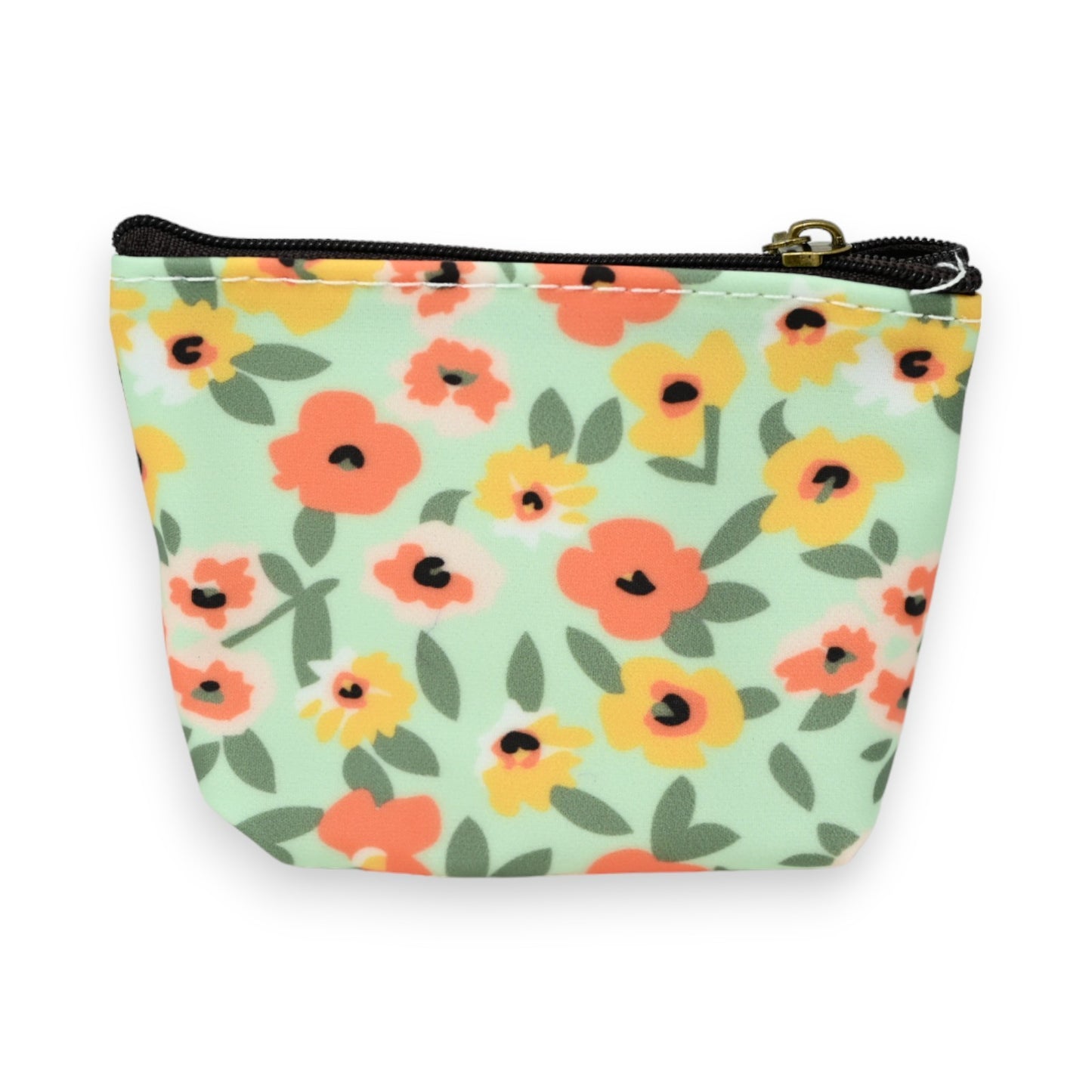 Porte monnaie motifs fleurs orange et jaune