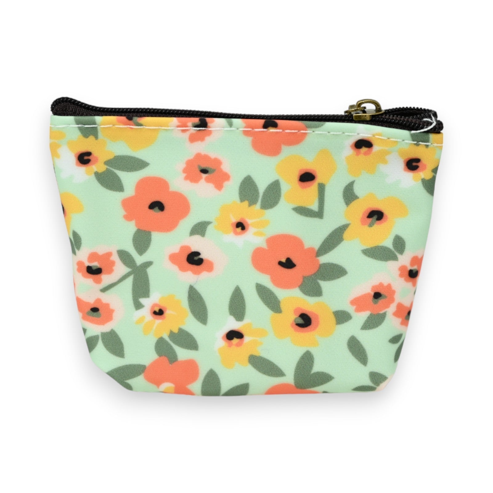 Porte monnaie motifs fleurs orange et jaune