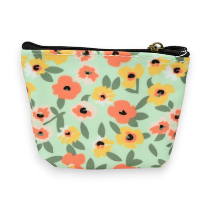 Porte monnaie motifs fleurs orange et jaune