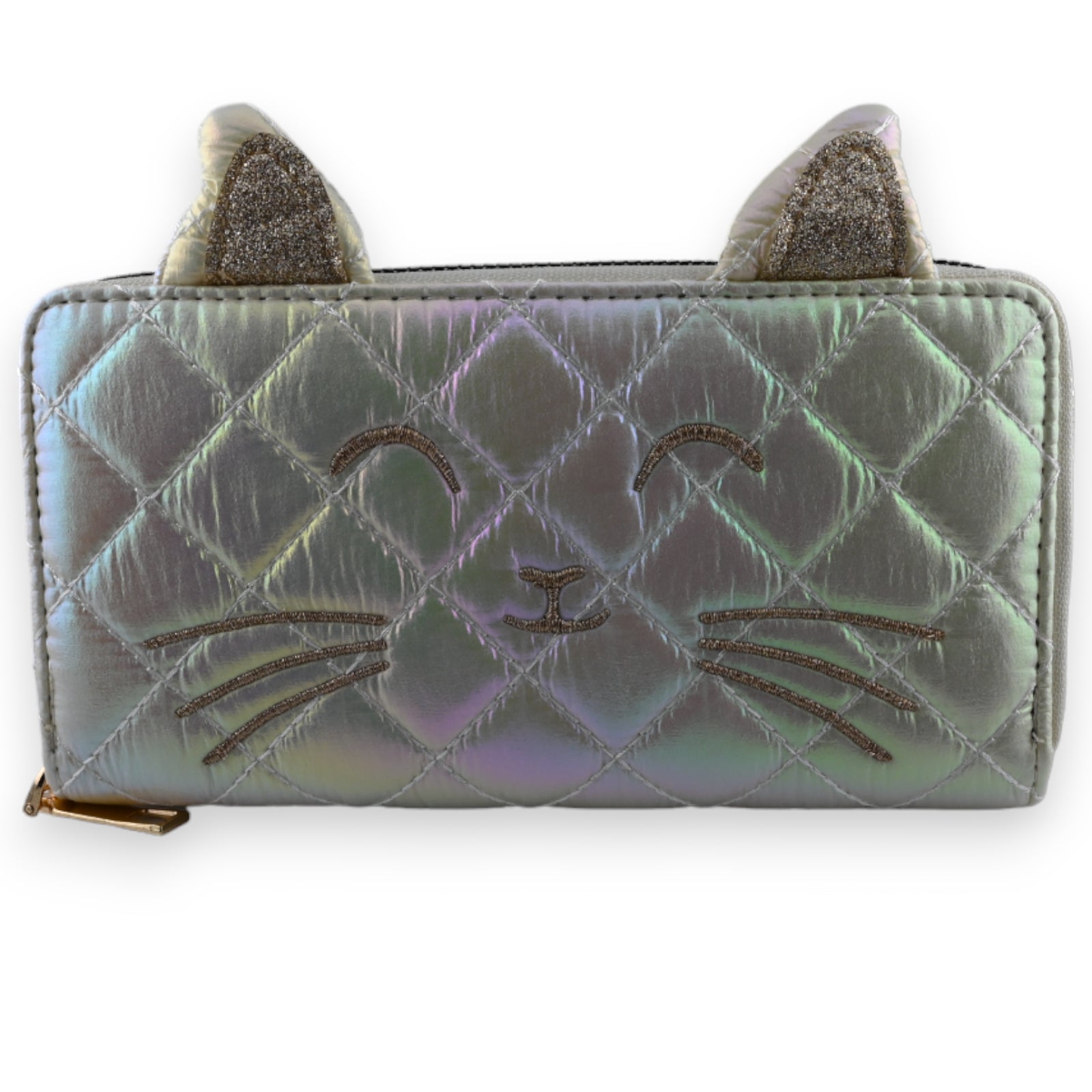 Portefeuille Chat matelassé blanc nacré