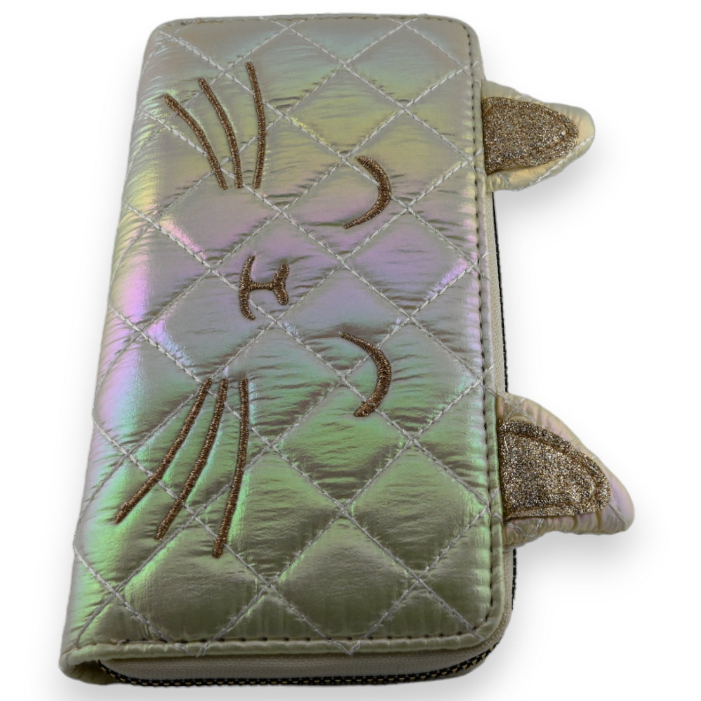 Portefeuille Chat matelassé blanc nacré