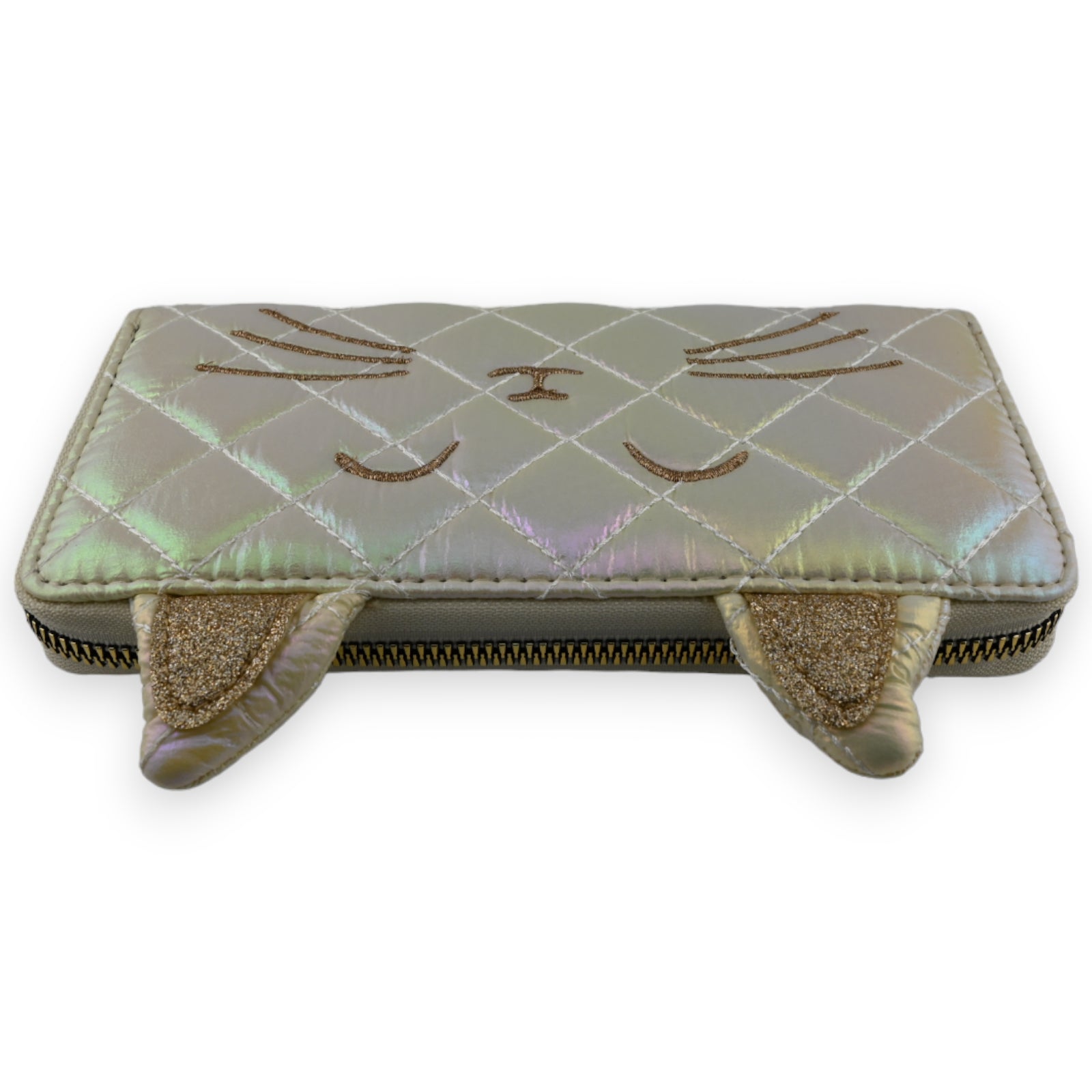 Portefeuille Chat matelassé blanc nacré