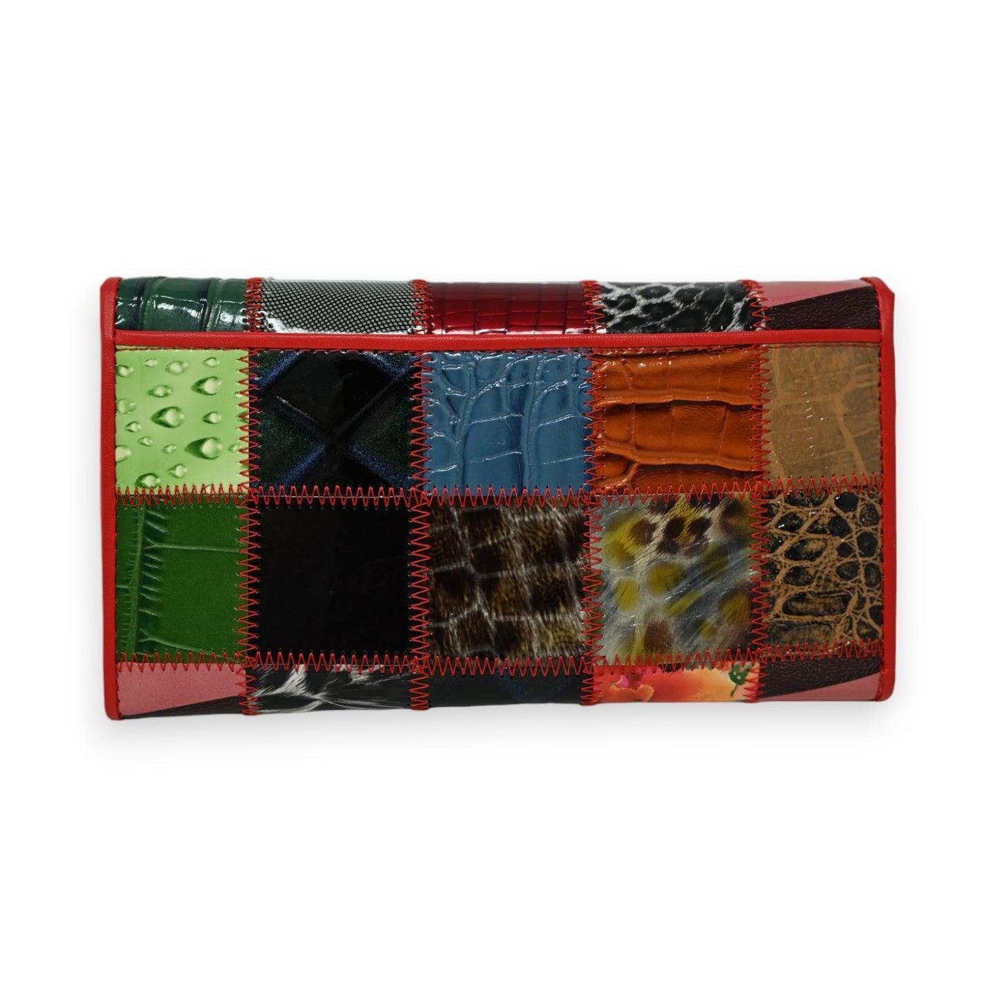 Portefeuille cuir patchwork finitions rouge