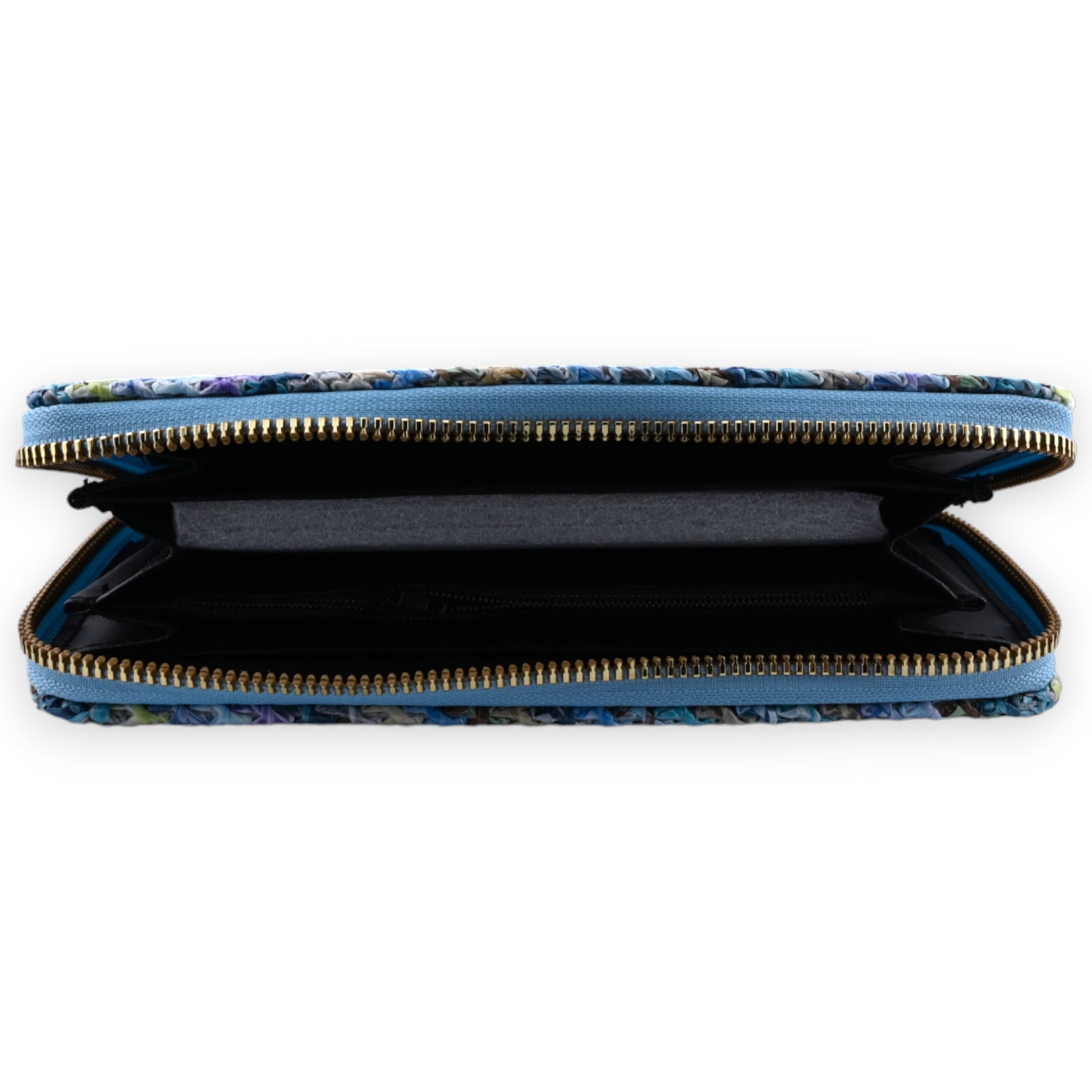 Portefeuille paille tressée nuance bleu